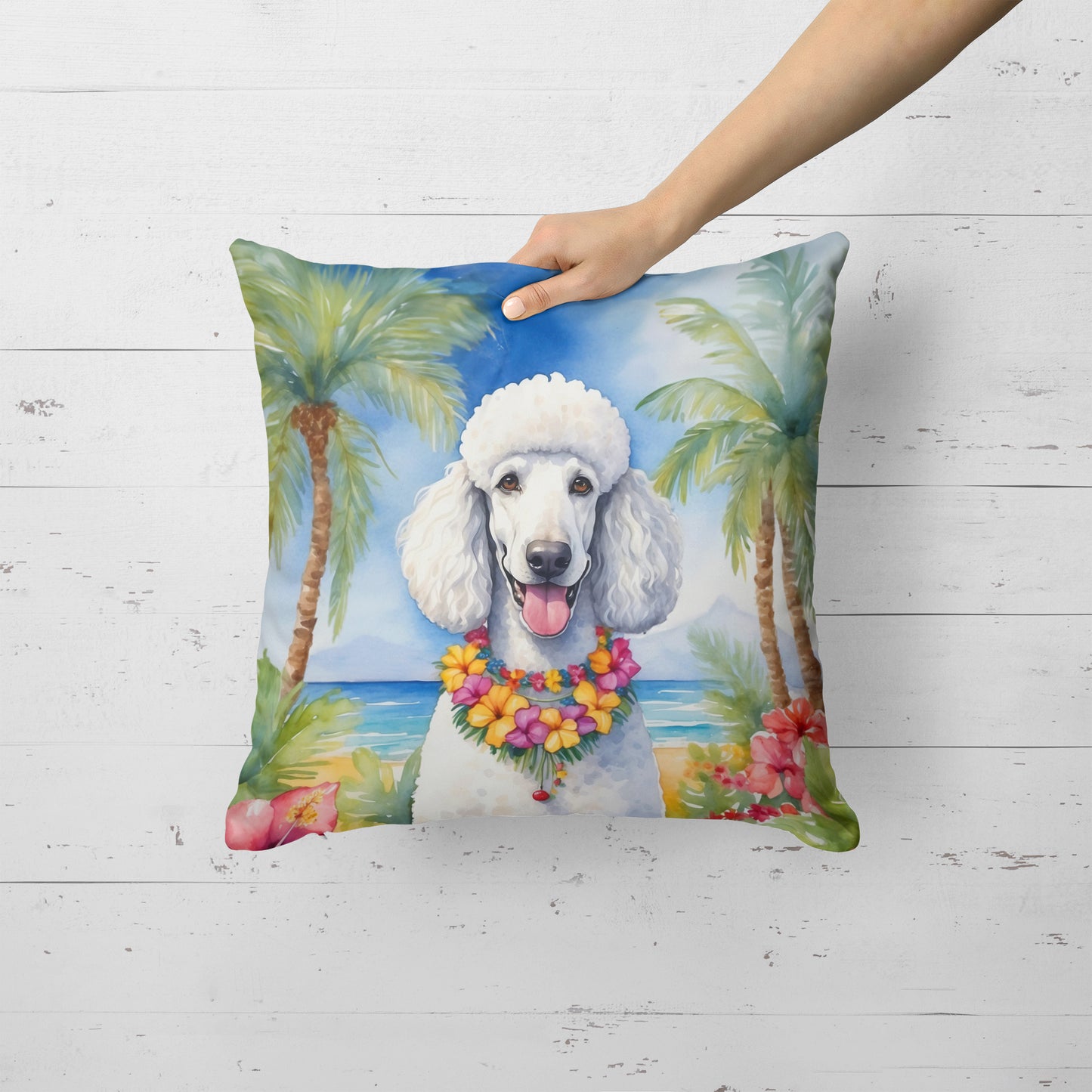 White Poodle Luau Throw Pillow