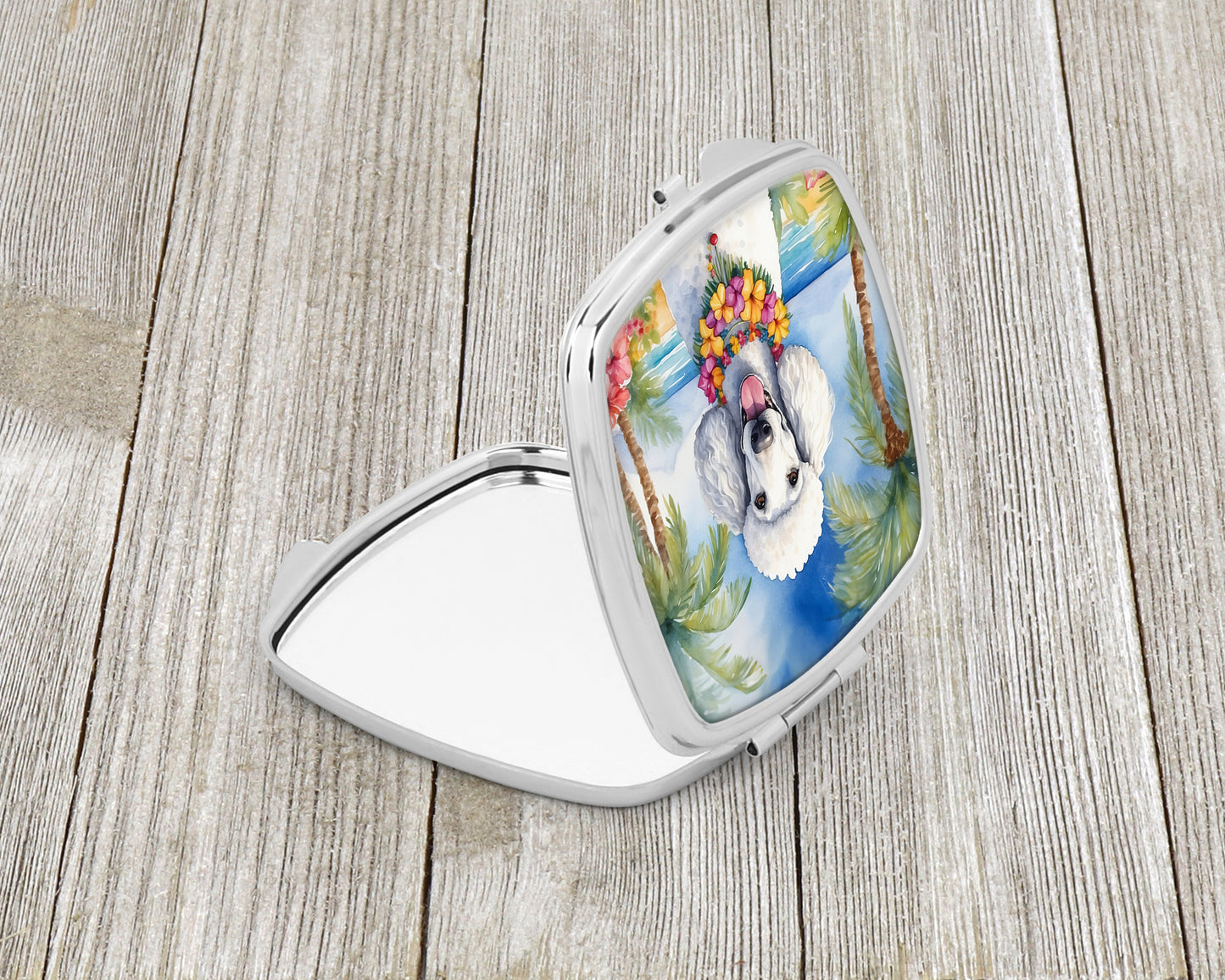 White Poodle Luau Compact Mirror