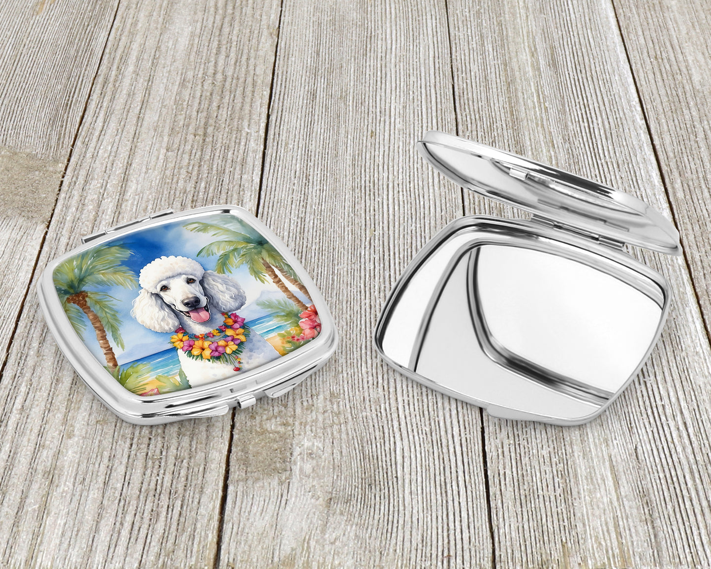 White Poodle Luau Compact Mirror