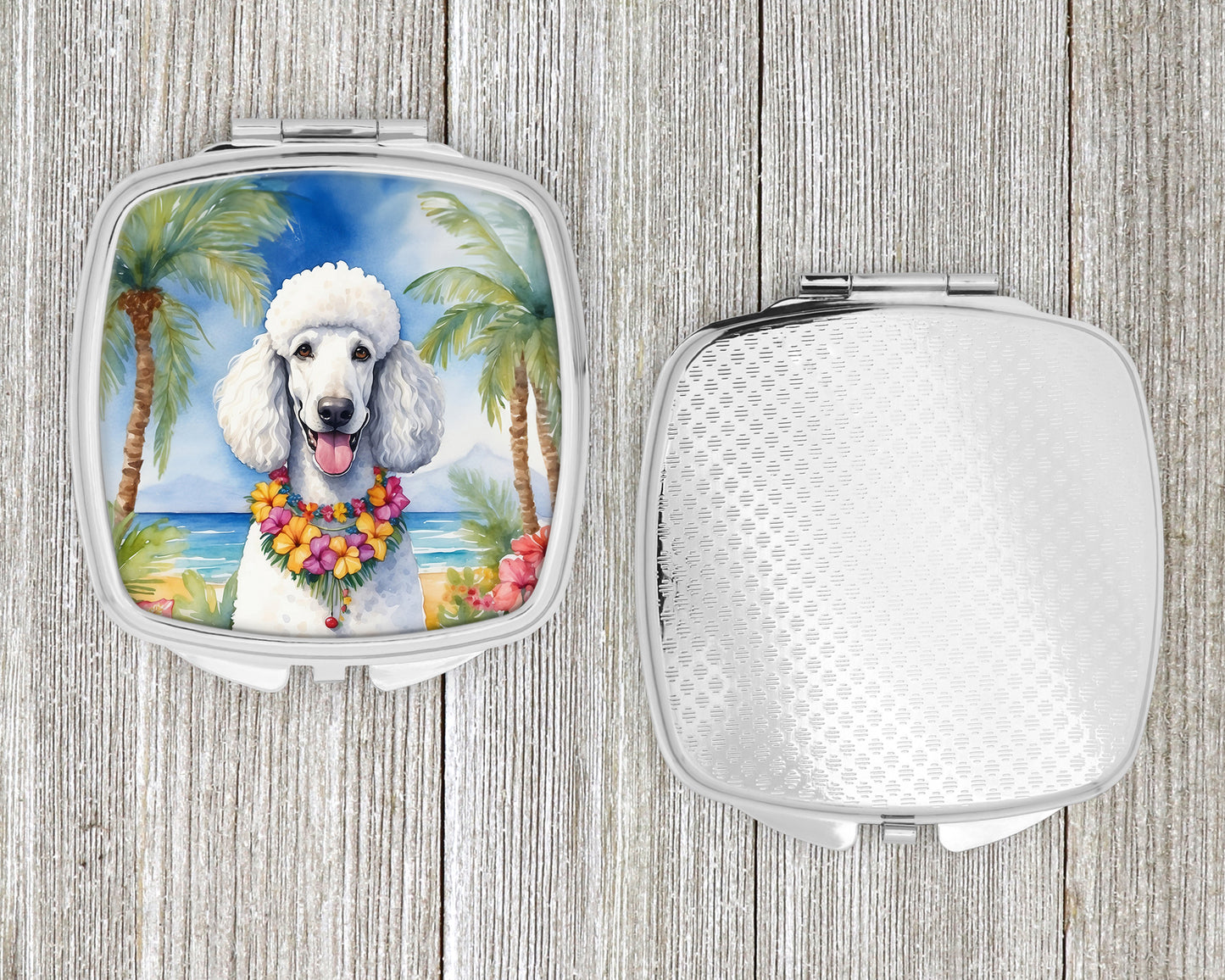 White Poodle Luau Compact Mirror