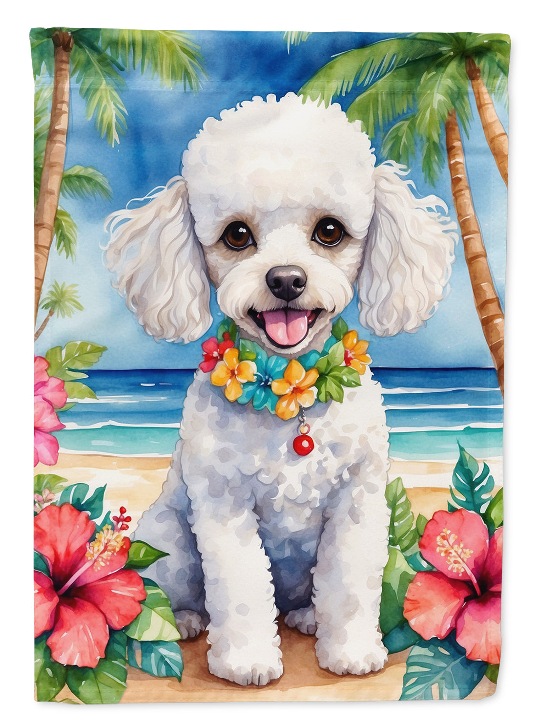 Buy this White Poodle Luau House Flag