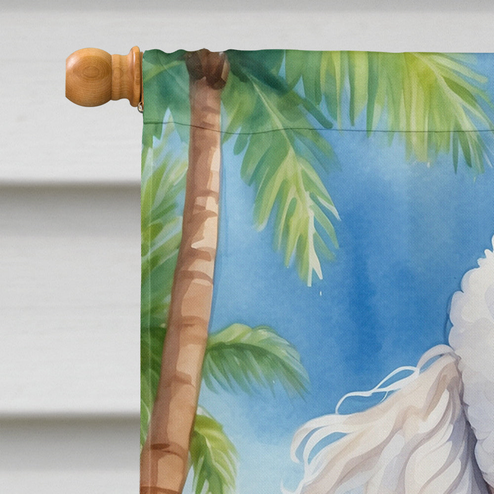 White Poodle Luau House Flag