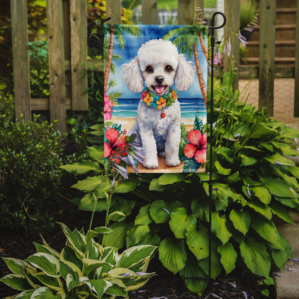 White Poodle Luau Garden Flag