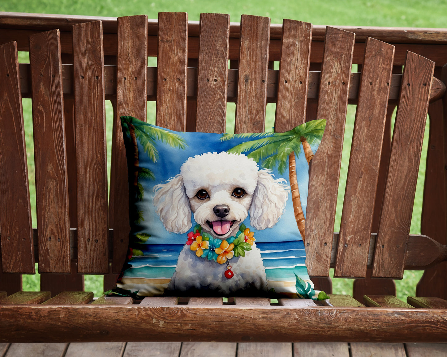 White Poodle Luau Throw Pillow