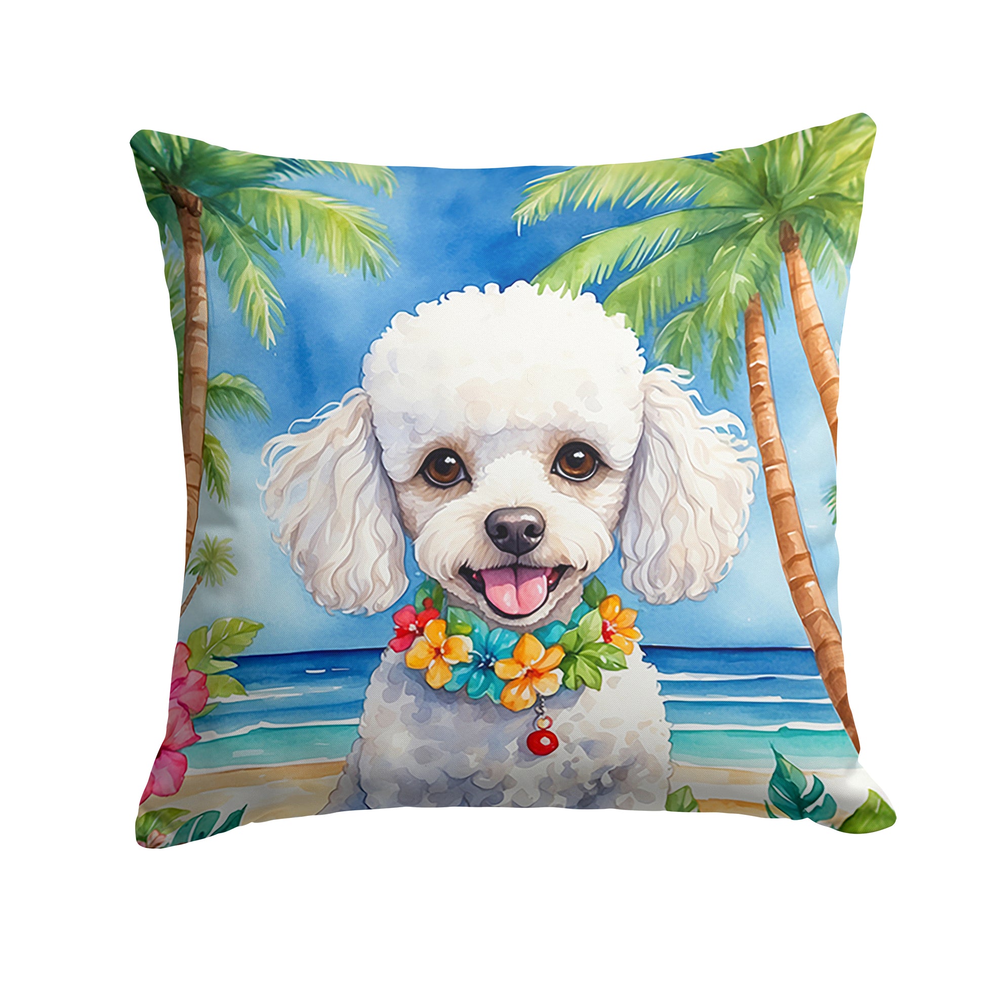 Buy this White Poodle Luau Throw Pillow