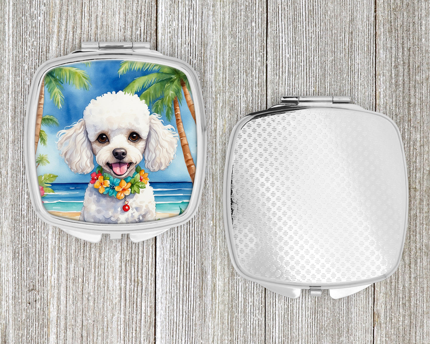 White Poodle Luau Compact Mirror