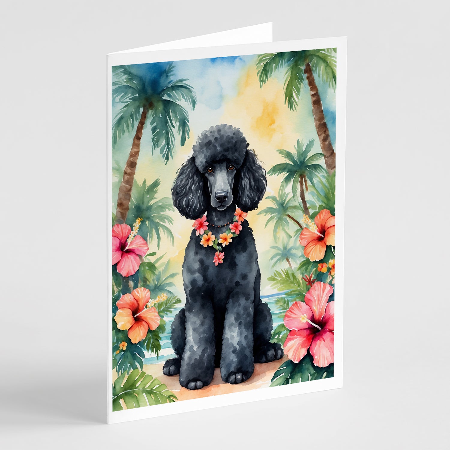 Buy this Black Poodle Luau Greeting Cards Pack of 8