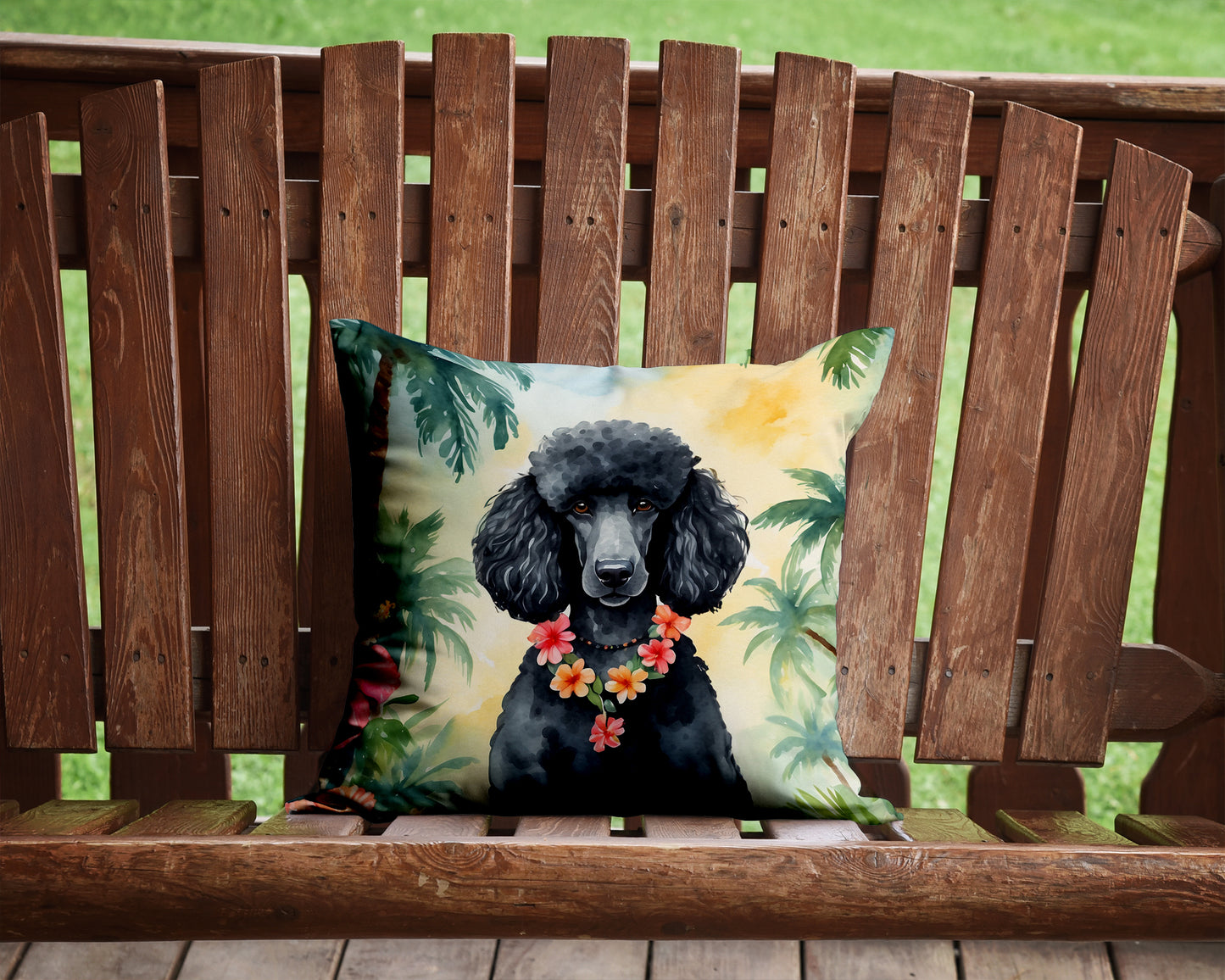 Black Poodle Luau Throw Pillow