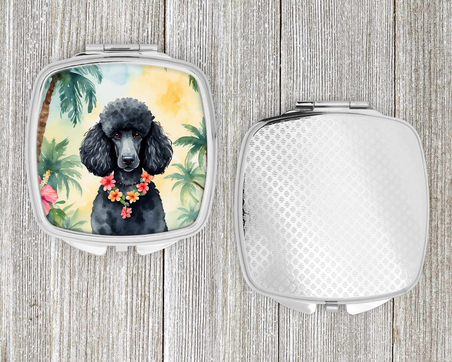 Black Poodle Luau Compact Mirror