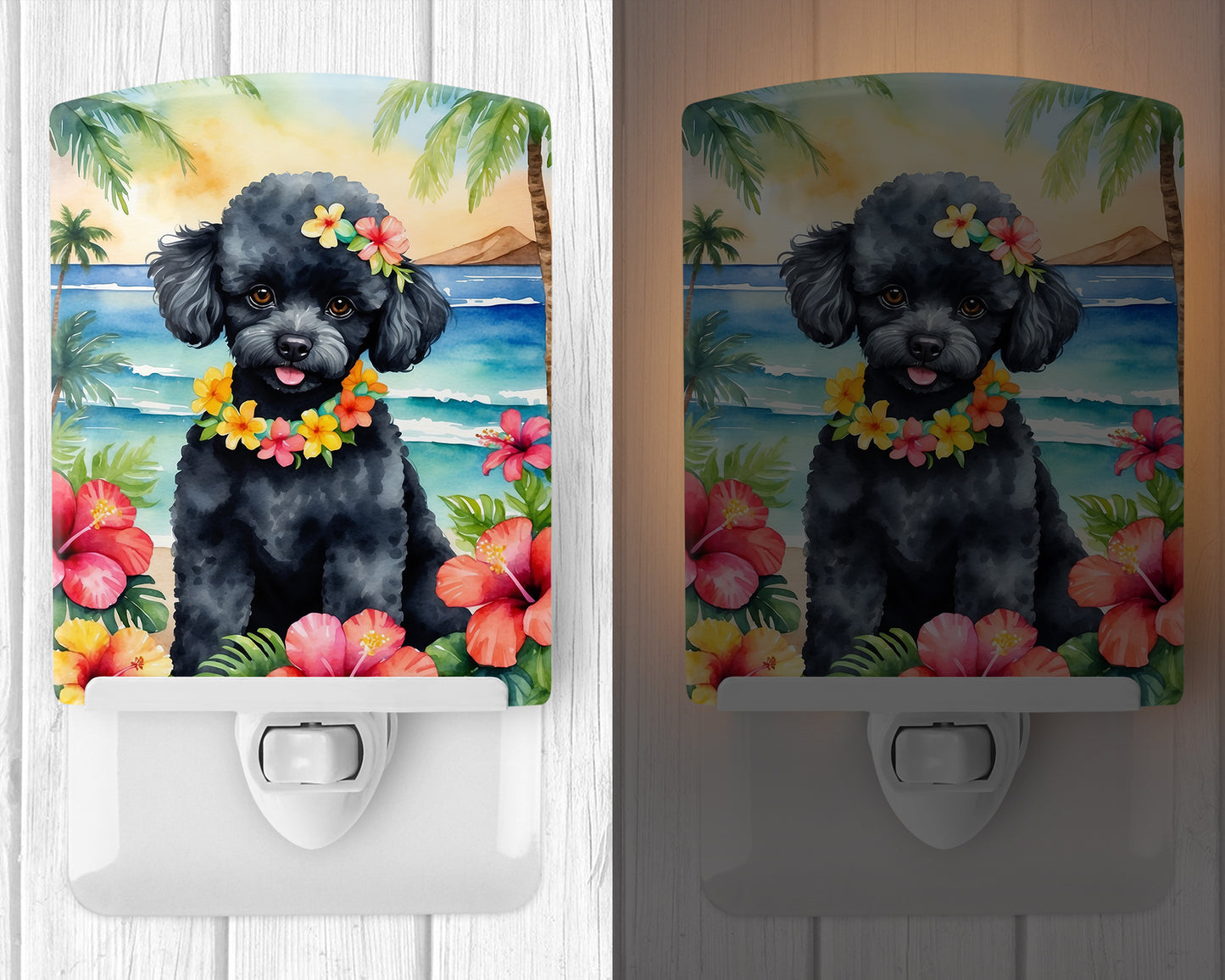 Black Poodle Luau Ceramic Night Light