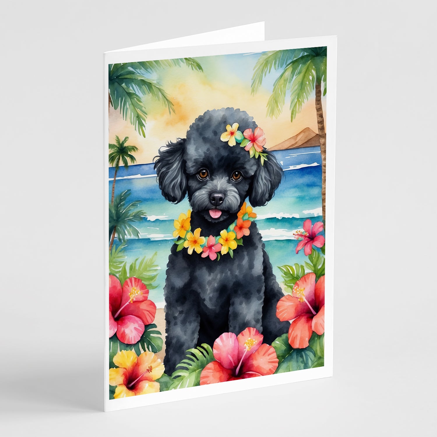 Buy this Black Poodle Luau Greeting Cards Pack of 8