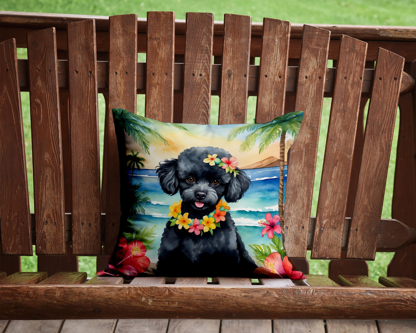 Black Poodle Luau Throw Pillow