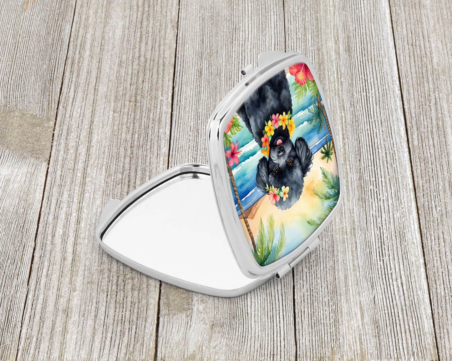 Black Poodle Luau Compact Mirror