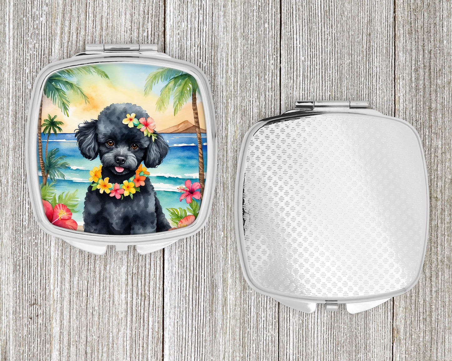 Black Poodle Luau Compact Mirror