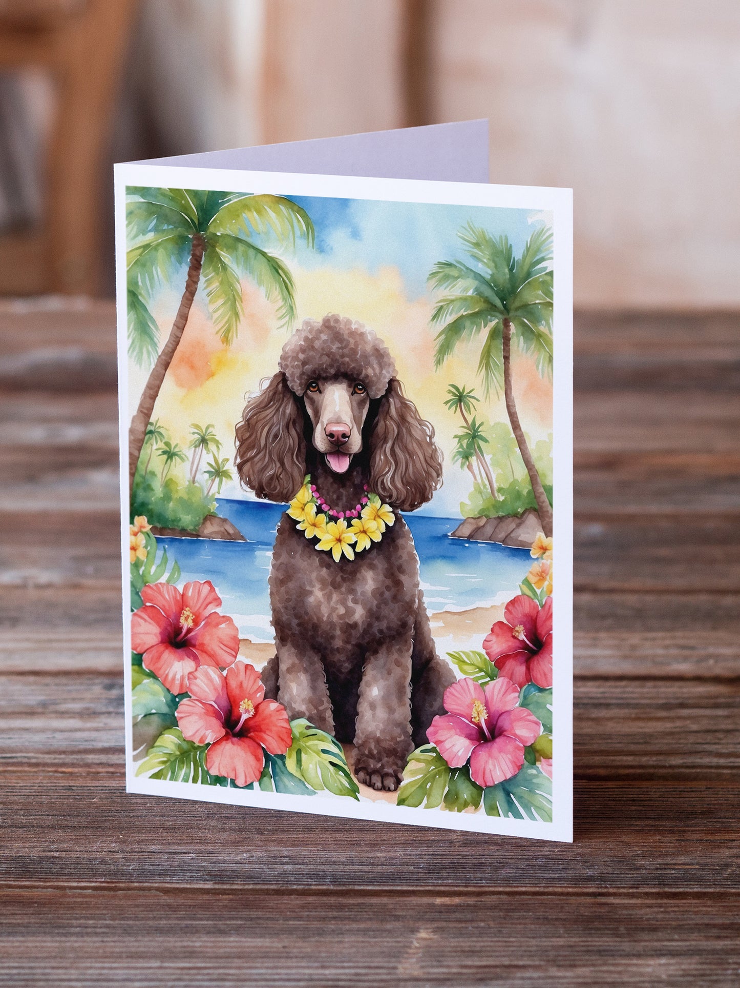 Chocolate Poodle Luau Greeting Cards Pack of 8