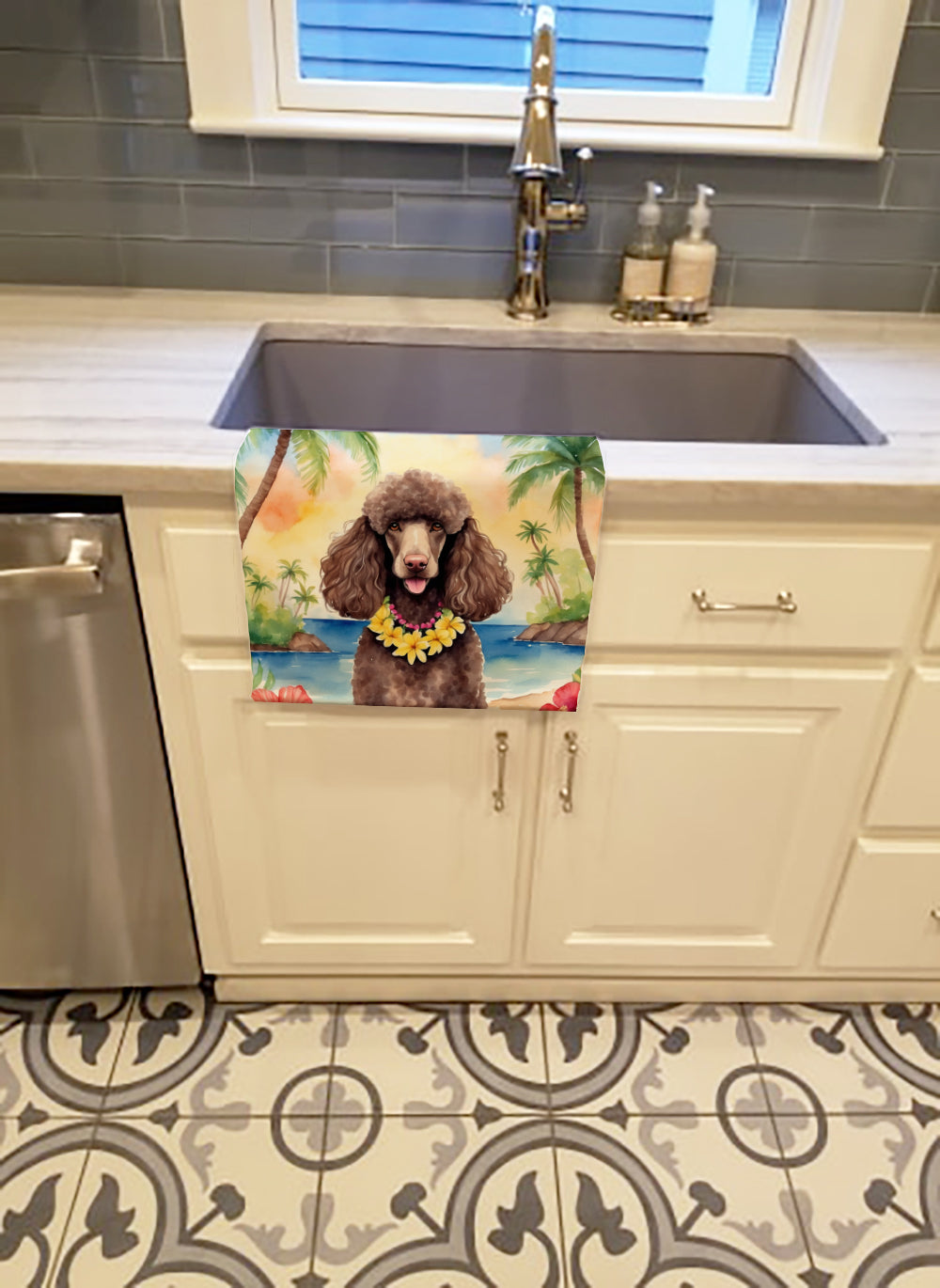 Chocolate Poodle Luau Kitchen Towel