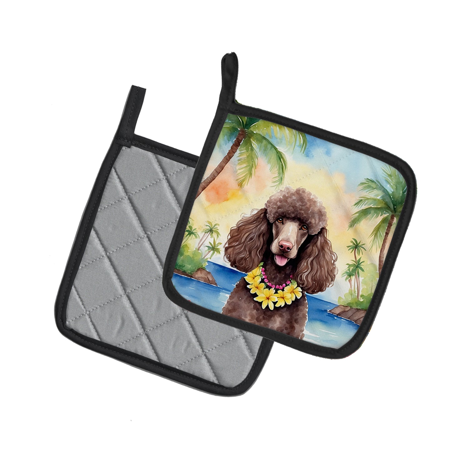 Chocolate Poodle Luau Pair of Pot Holders