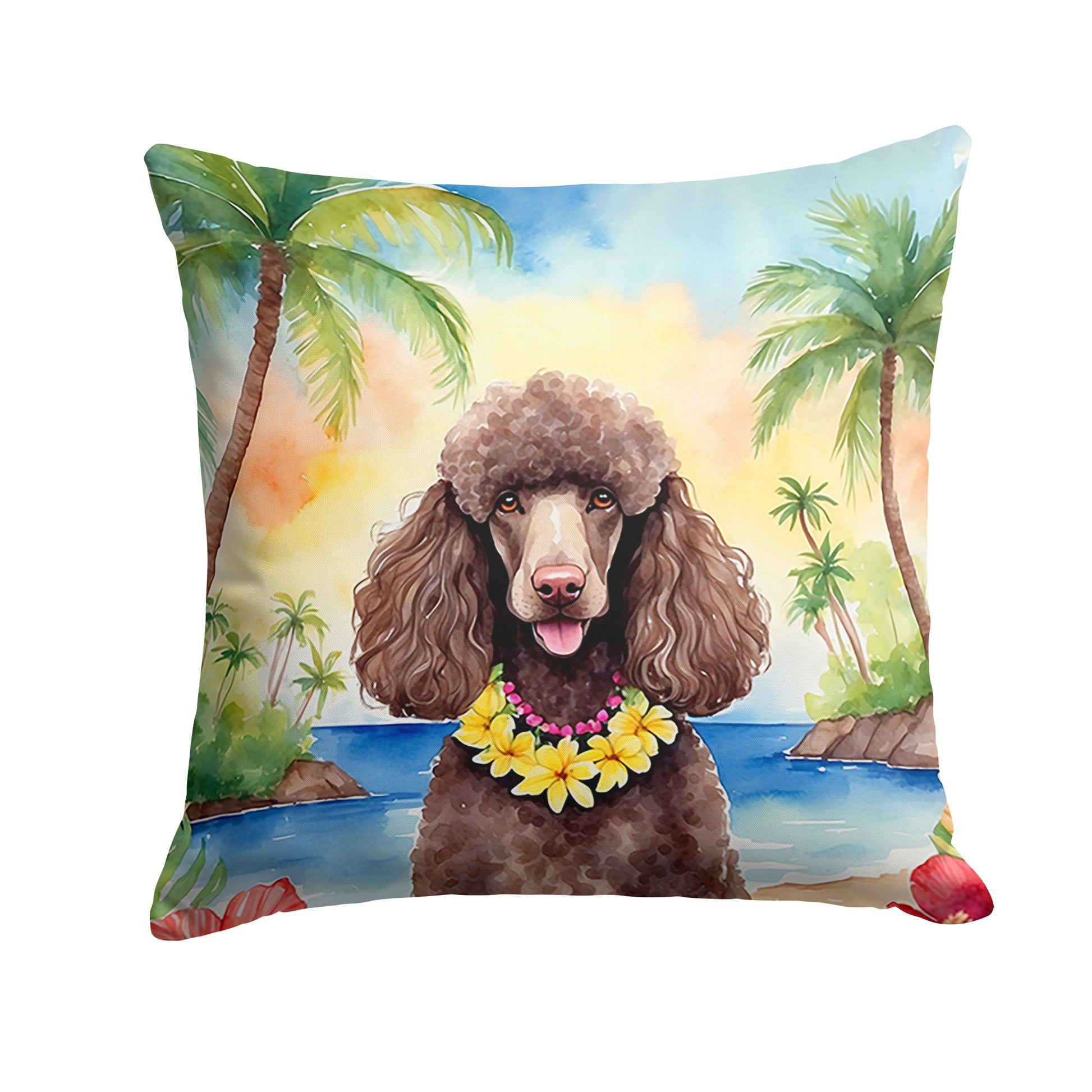 Buy this Chocolate Poodle Luau Throw Pillow