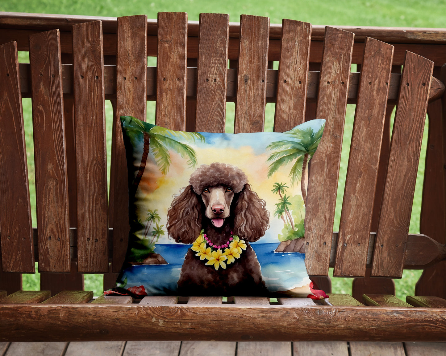 Chocolate Poodle Luau Throw Pillow