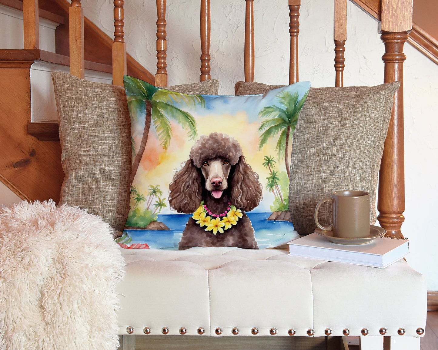 Chocolate Poodle Luau Throw Pillow