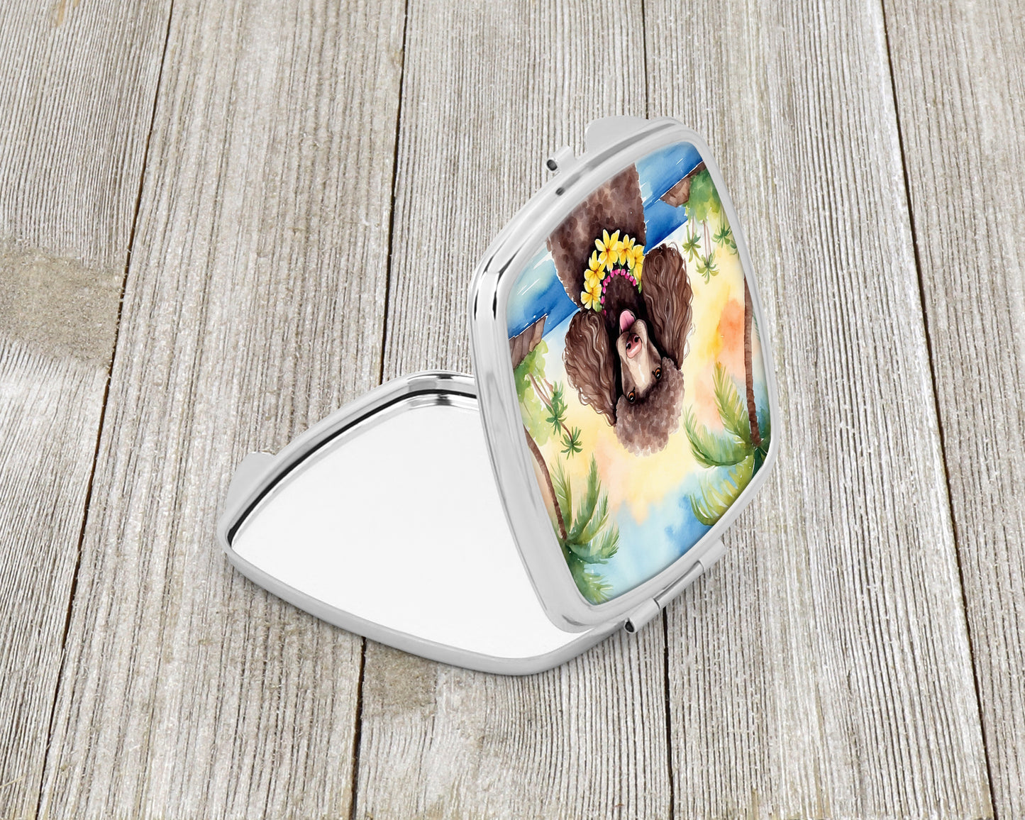 Chocolate Poodle Luau Compact Mirror