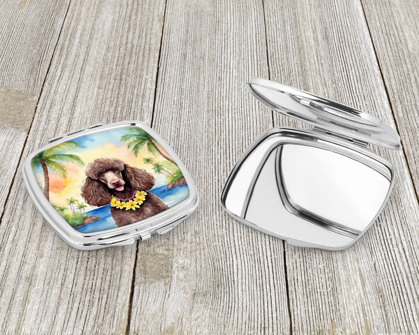 Chocolate Poodle Luau Compact Mirror