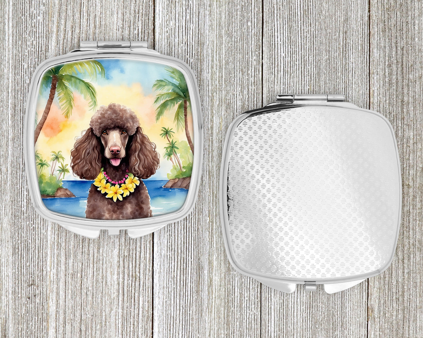 Chocolate Poodle Luau Compact Mirror