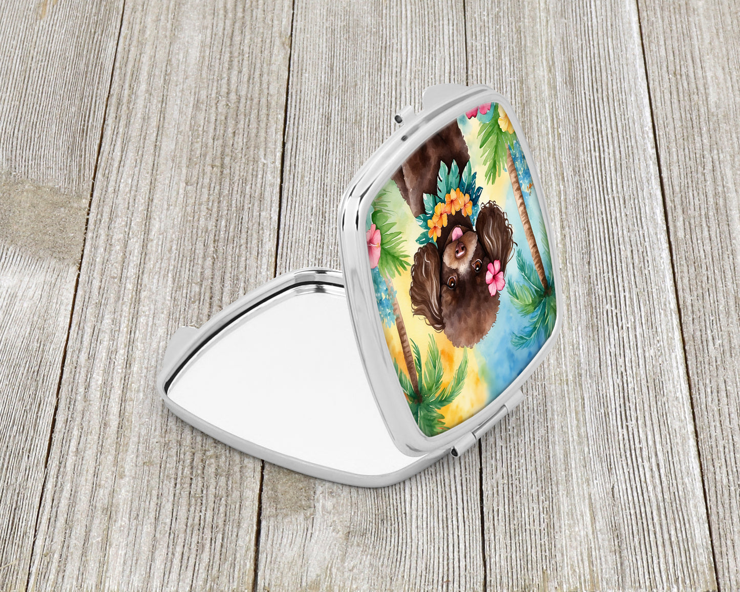 Chocolate Poodle Luau Compact Mirror