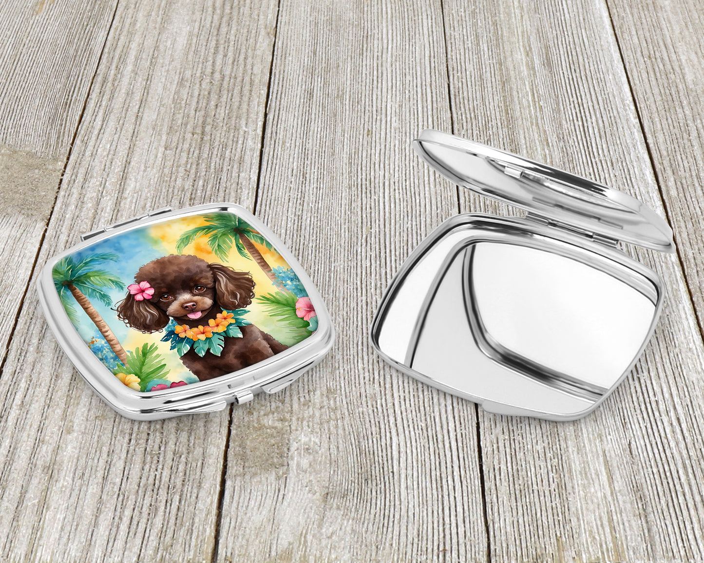 Chocolate Poodle Luau Compact Mirror