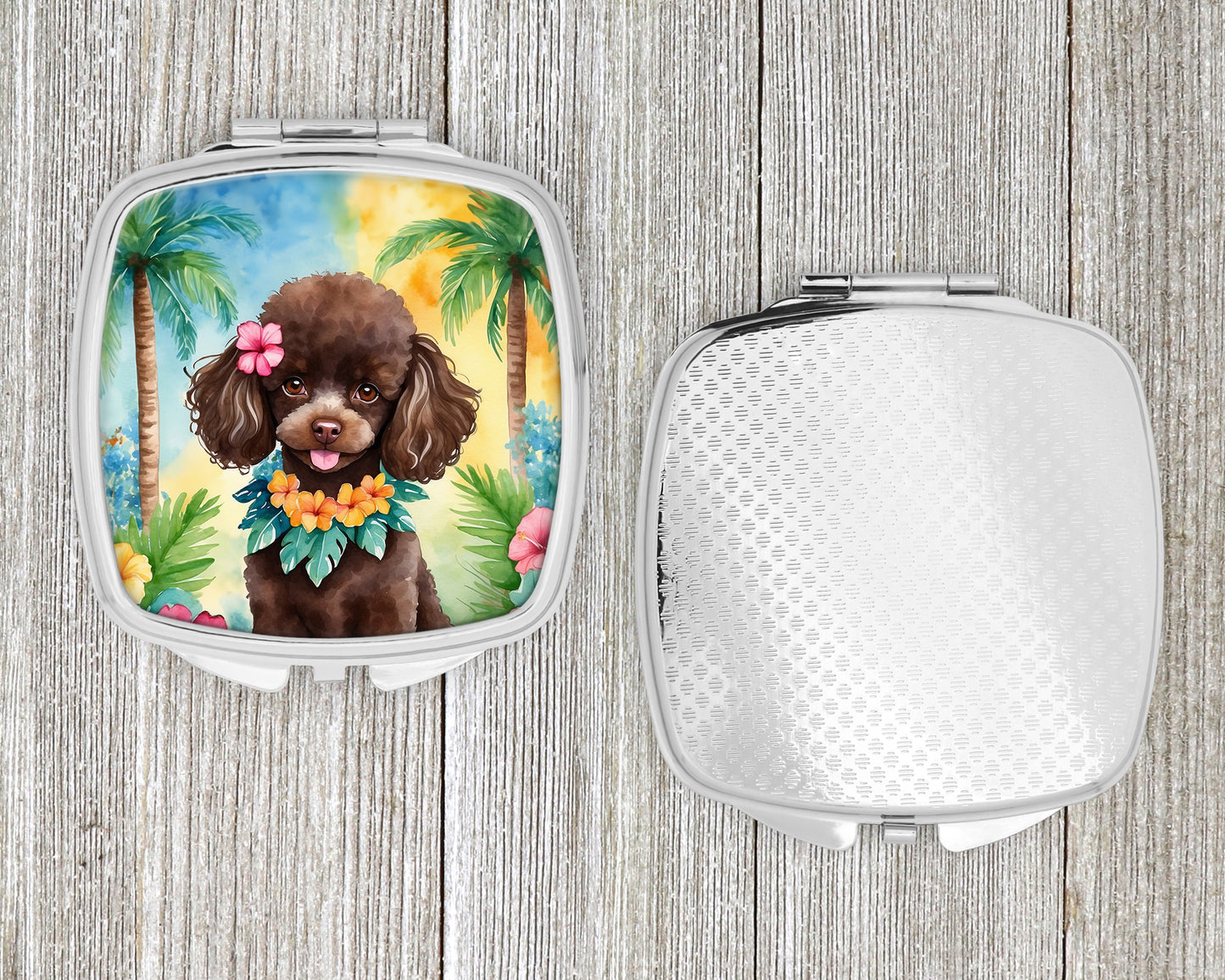 Chocolate Poodle Luau Compact Mirror