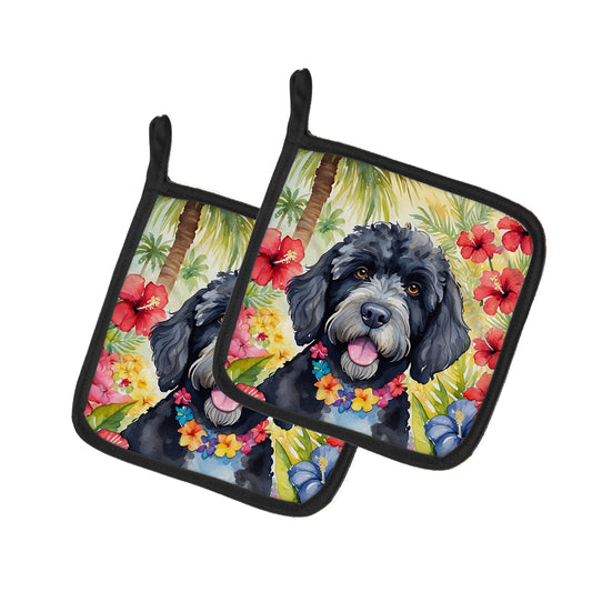 Buy this Portuguese Water Dog Luau Pair of Pot Holders