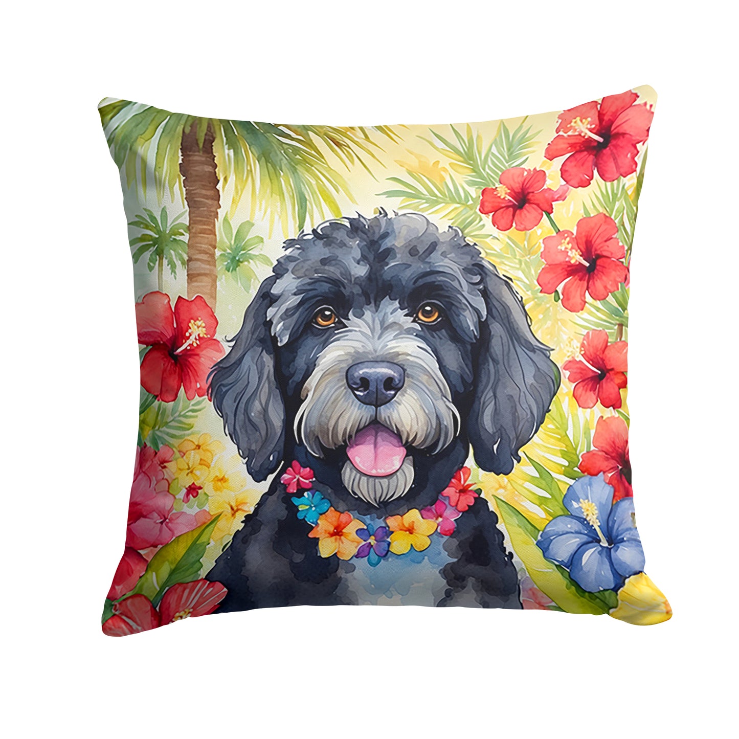 Buy this Portuguese Water Dog Luau Throw Pillow