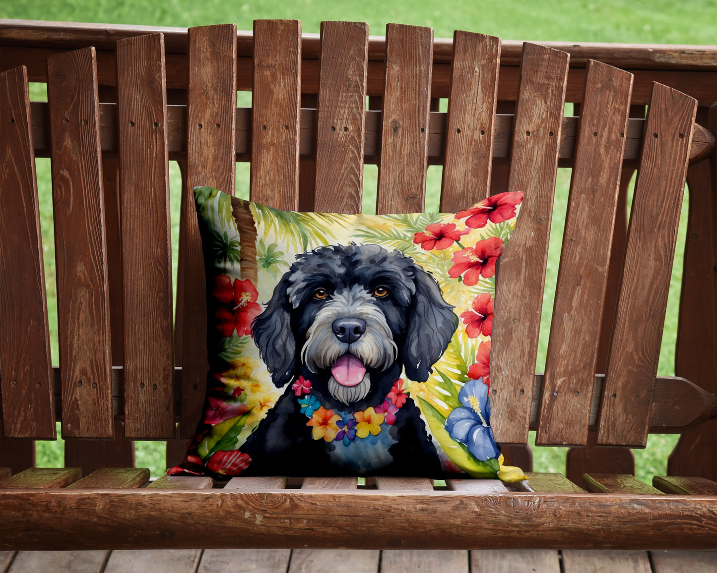 Portuguese Water Dog Luau Throw Pillow