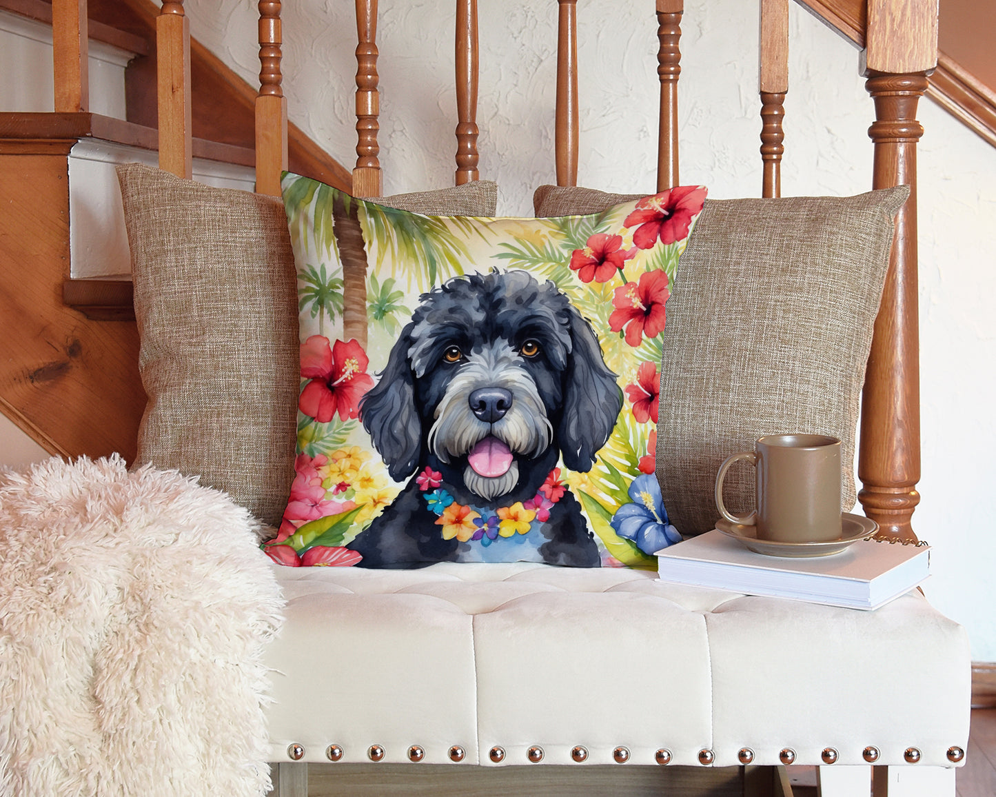 Portuguese Water Dog Luau Throw Pillow