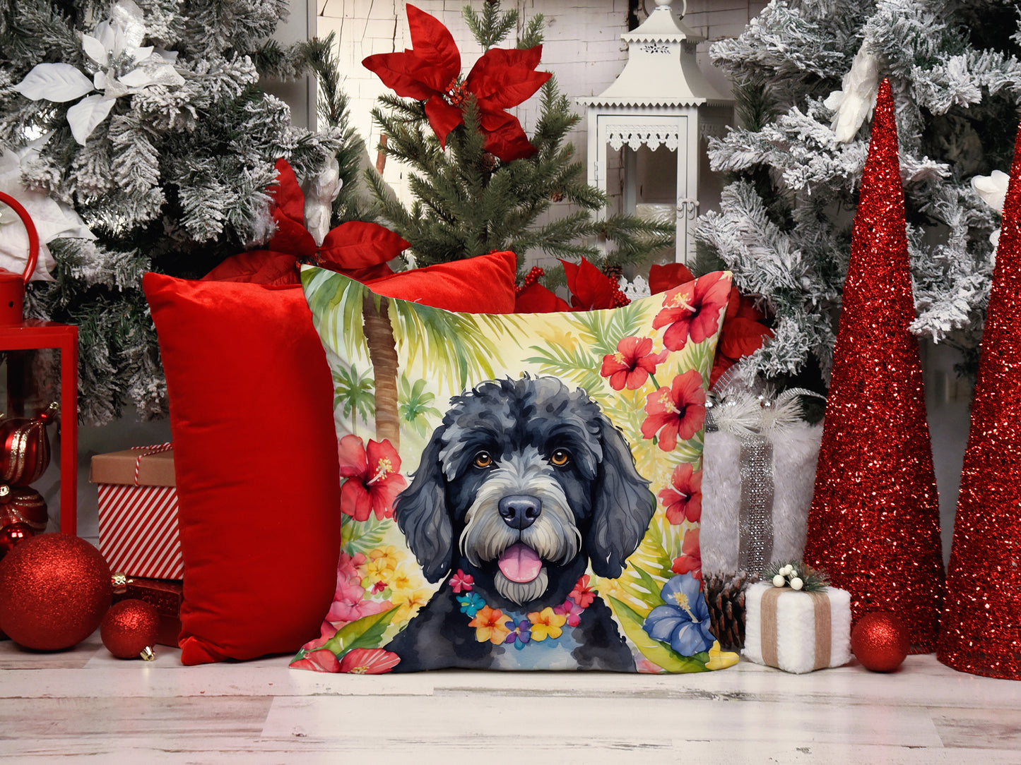 Portuguese Water Dog Luau Throw Pillow