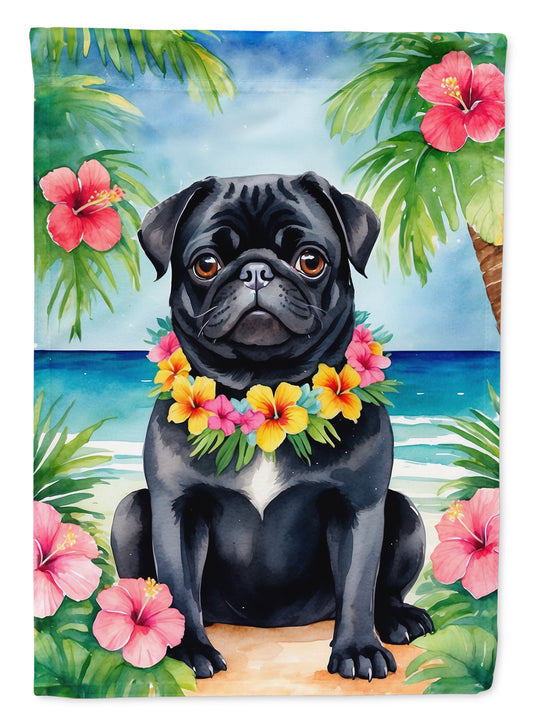 Buy this Black Pug Luau House Flag