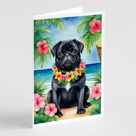 Buy this Black Pug Luau Greeting Cards Pack of 8