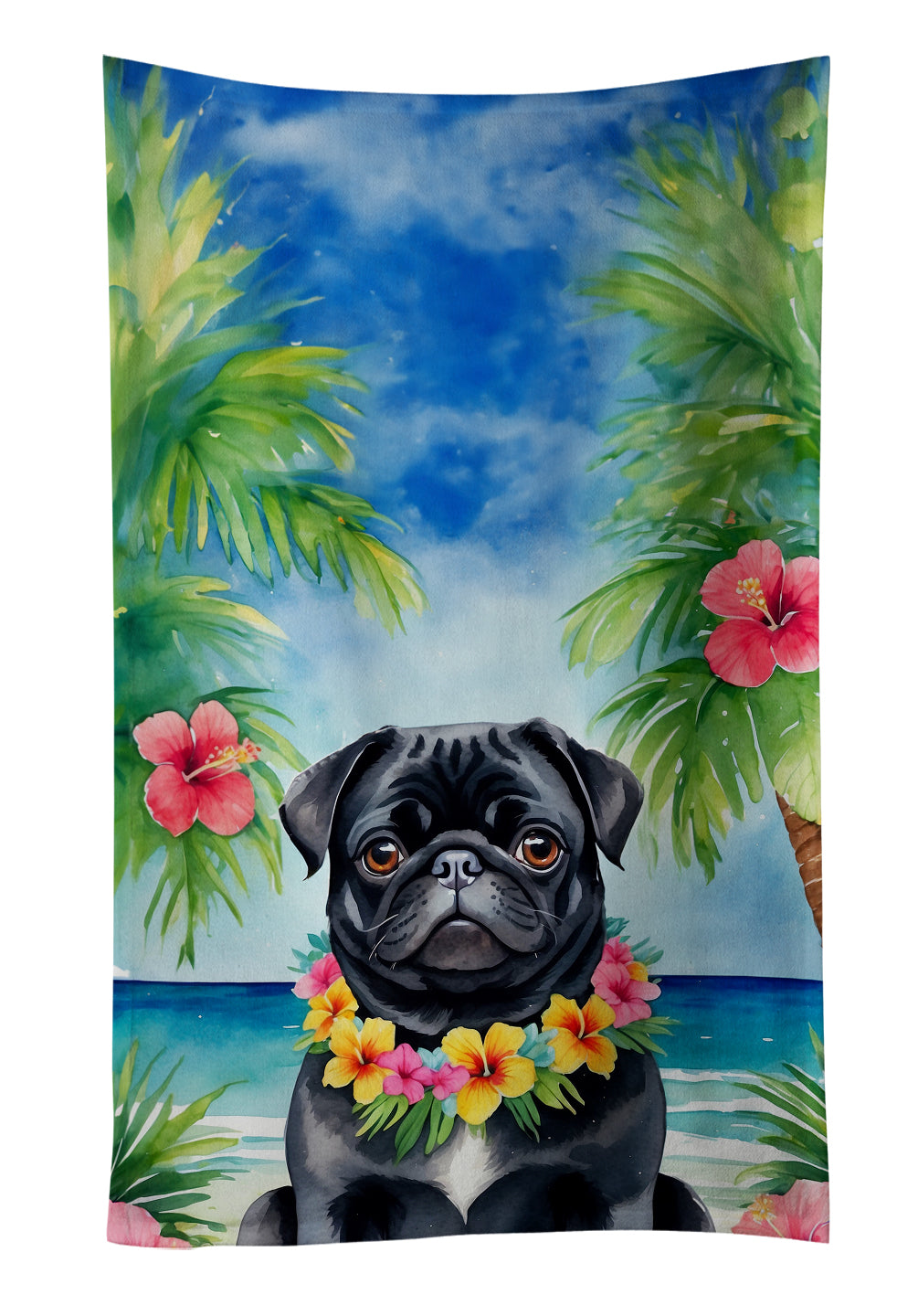 Buy this Black Pug Luau Kitchen Towel