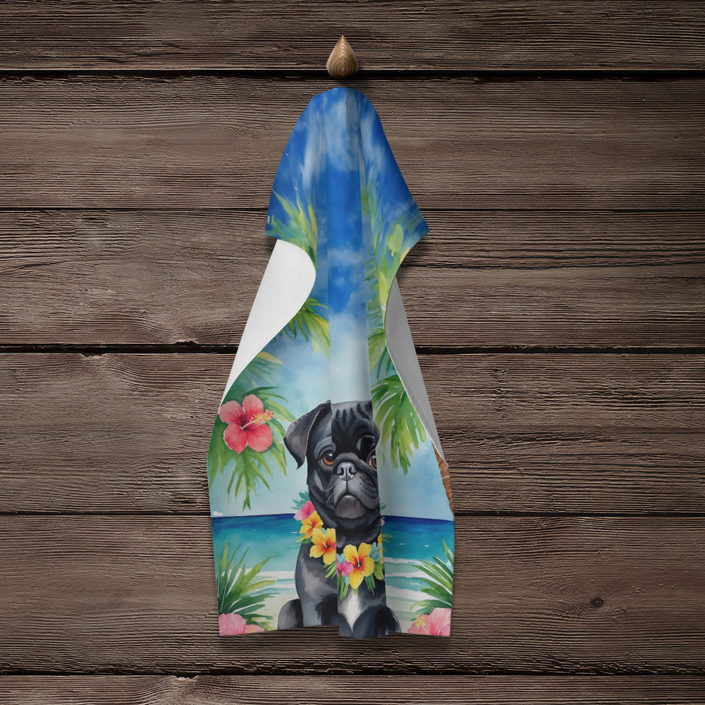 Black Pug Luau Kitchen Towel