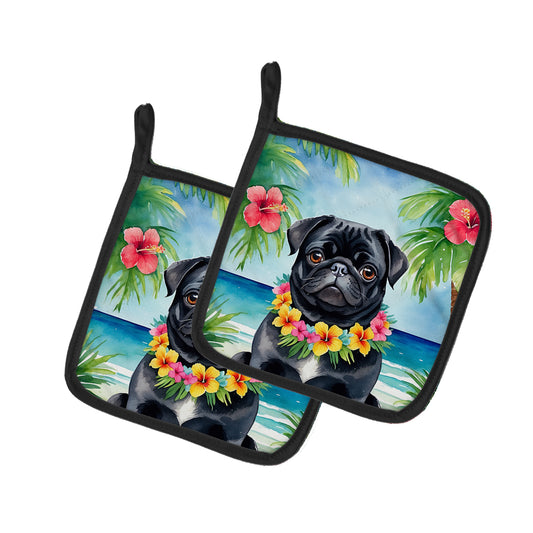 Buy this Black Pug Luau Pair of Pot Holders