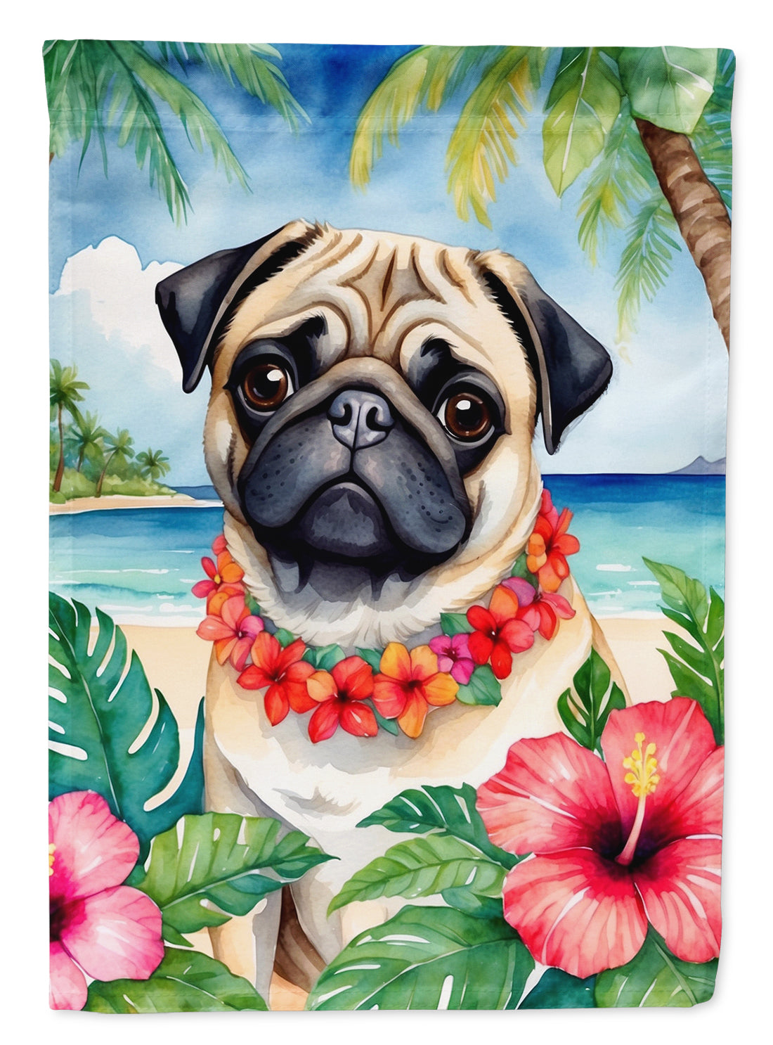 Buy this Pug Luau House Flag