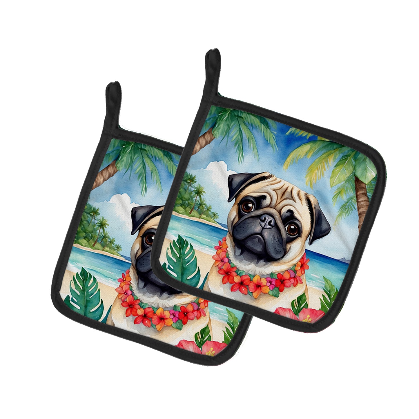 Buy this Pug Luau Pair of Pot Holders