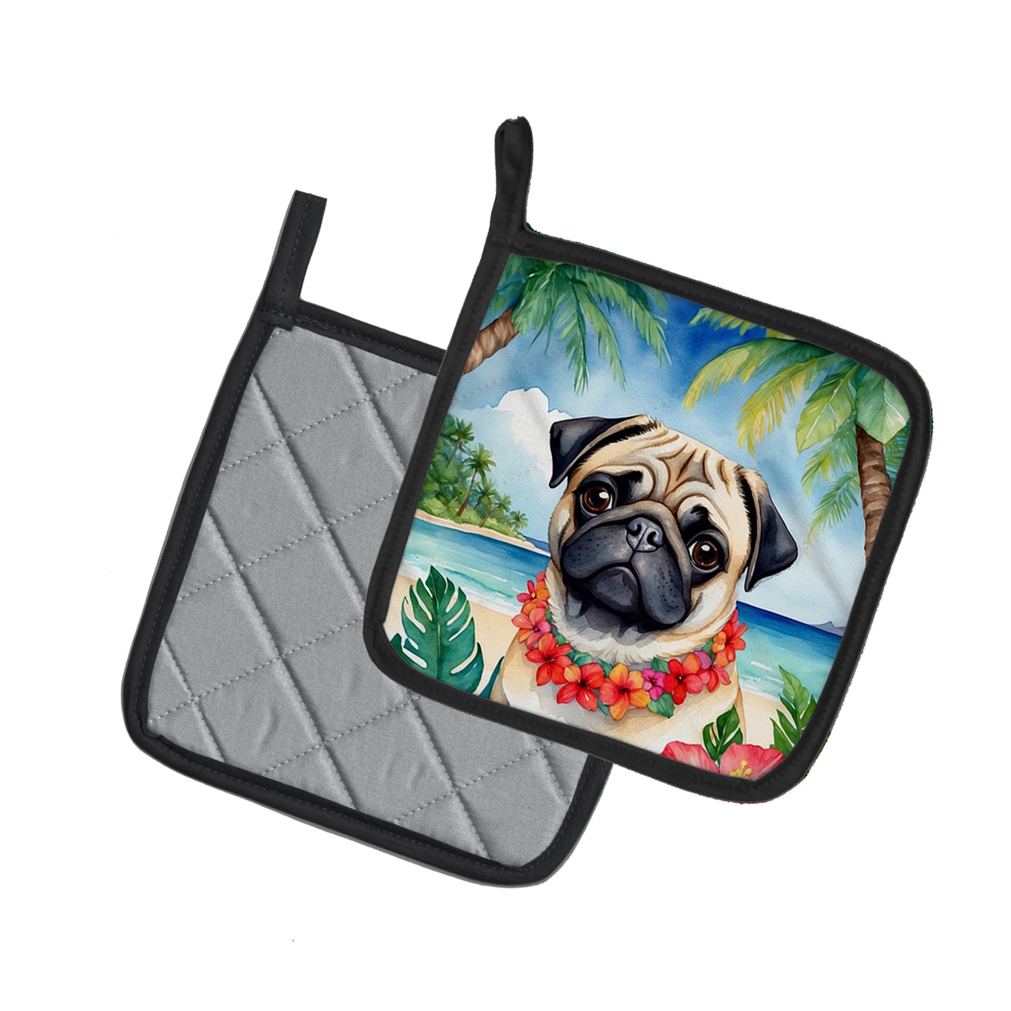 Pug Luau Pair of Pot Holders