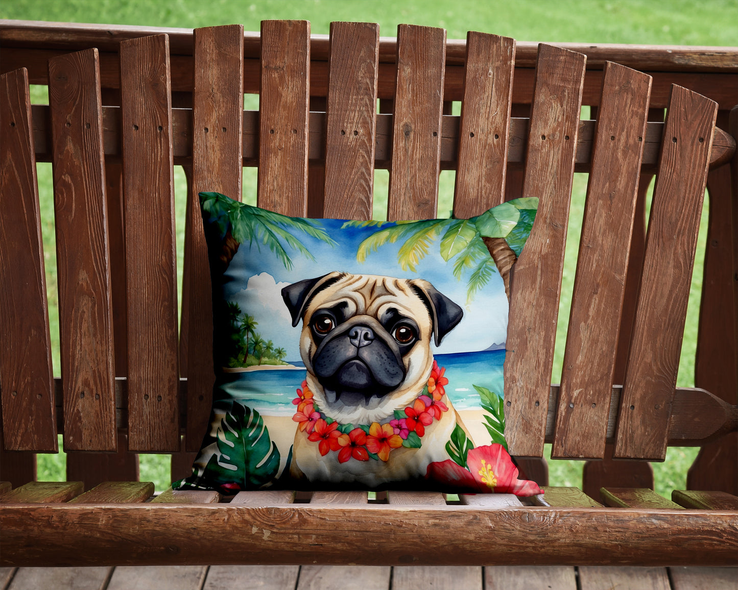 Pug Luau Throw Pillow