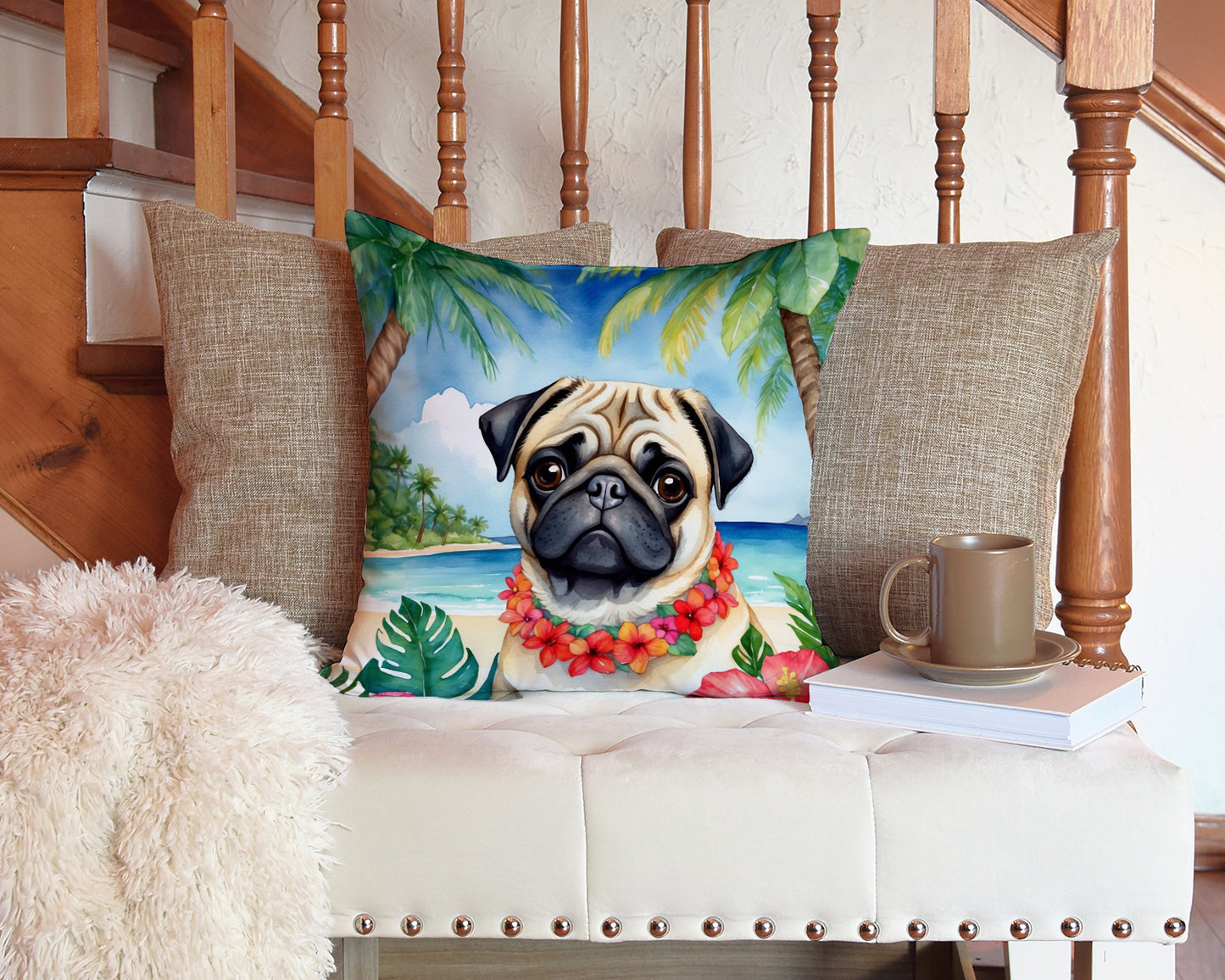 Pug Luau Throw Pillow