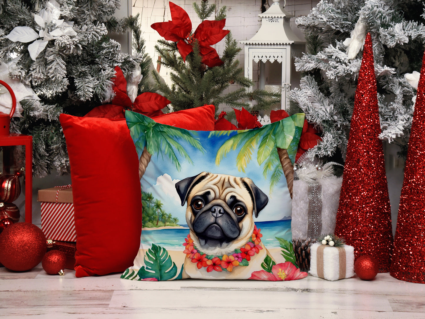 Pug Luau Throw Pillow