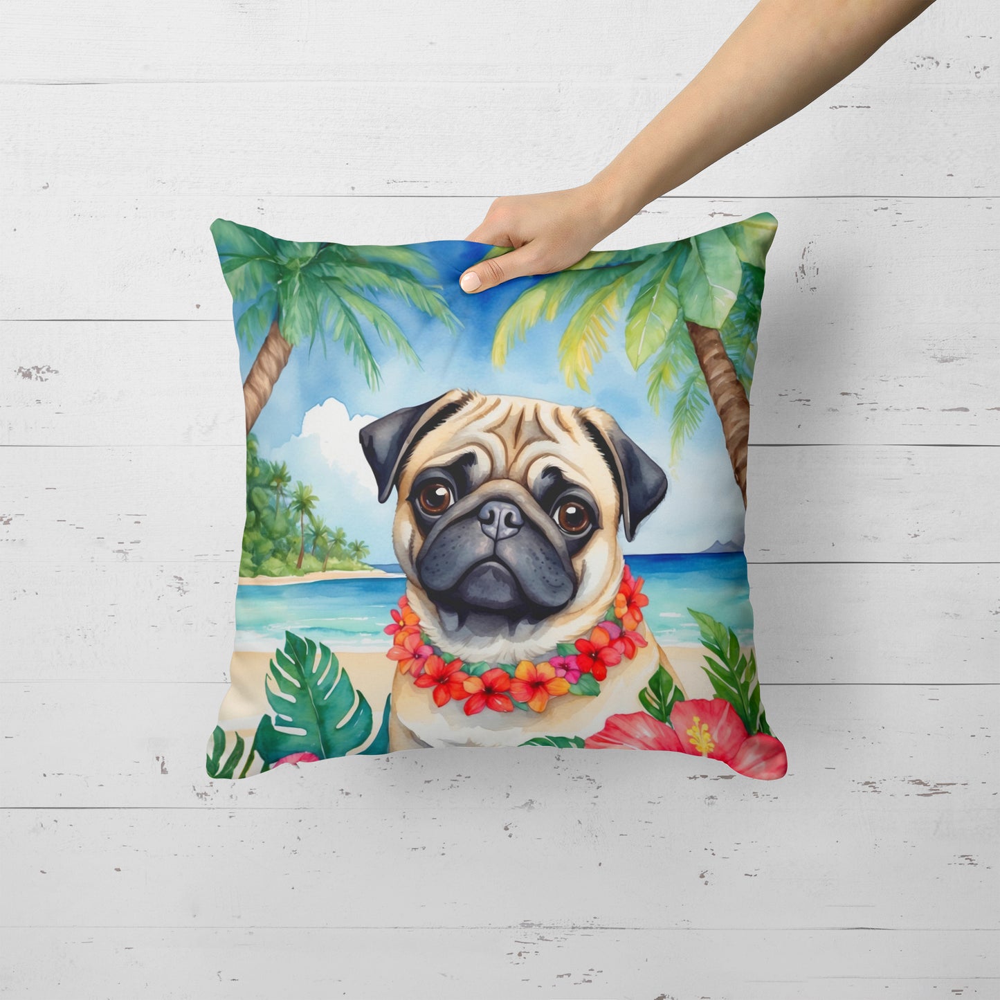 Pug Luau Throw Pillow