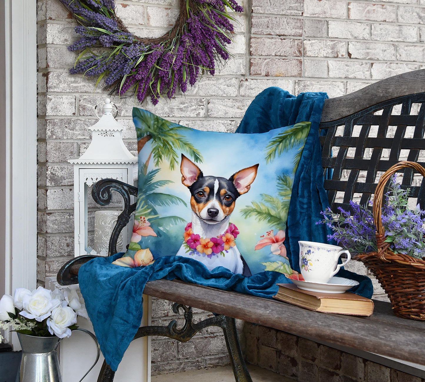 Rat Terrier Luau Throw Pillow