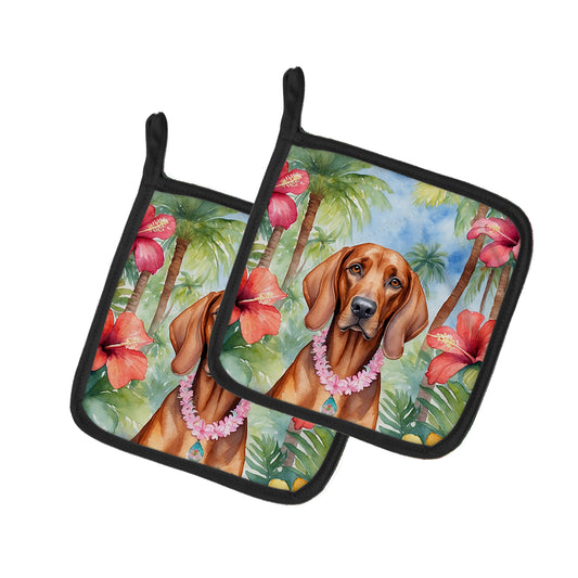 Buy this Redbone Coonhound Luau Pair of Pot Holders