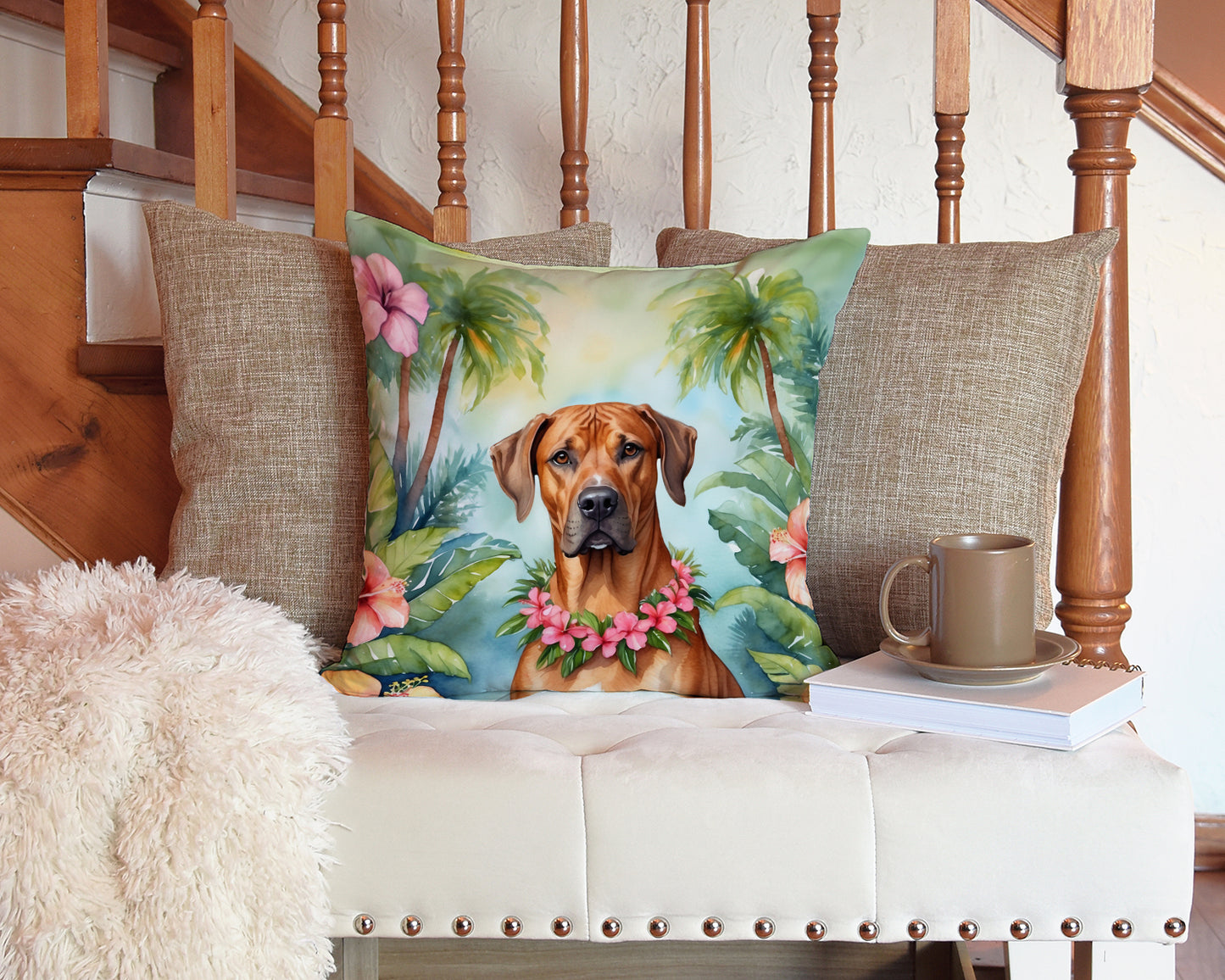 Rhodesian Ridgeback Luau Throw Pillow